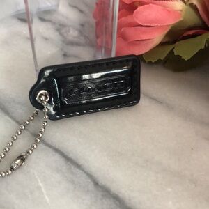 COACH black patent leather bag charm key chain replacement logo charm 2"